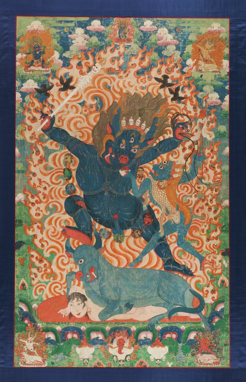 Yama og Yami, ca. 1700 (mineralpigmenter og gull på bomullsklut) av Tibetan School
