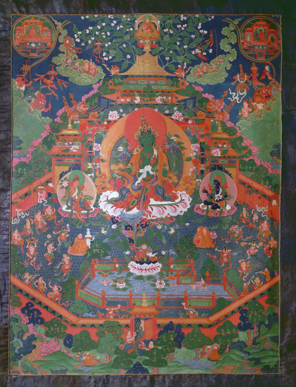 Thangka som viser Green Tara (gouache på tekstil) av Tibetan School