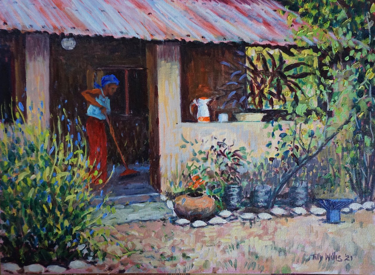 Girl Sweeping 2021 (olje) av Tilly Willis