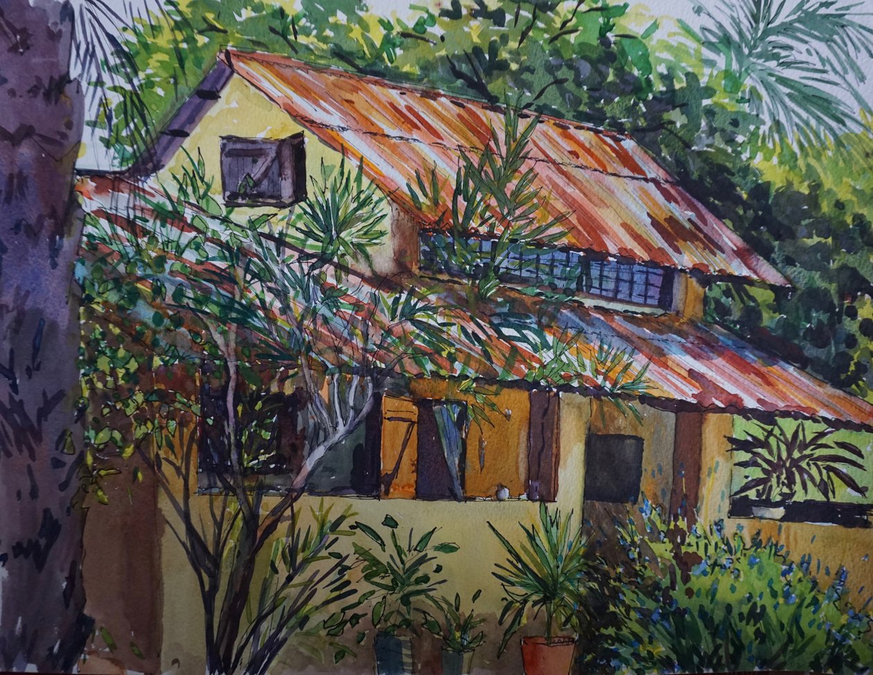 The Rusty Roof 2021 (olje) av Tilly Willis