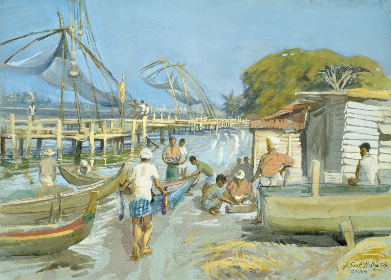 Fiskenett nær Cochin, 1994 (wc) av Tim Scott Bolton
