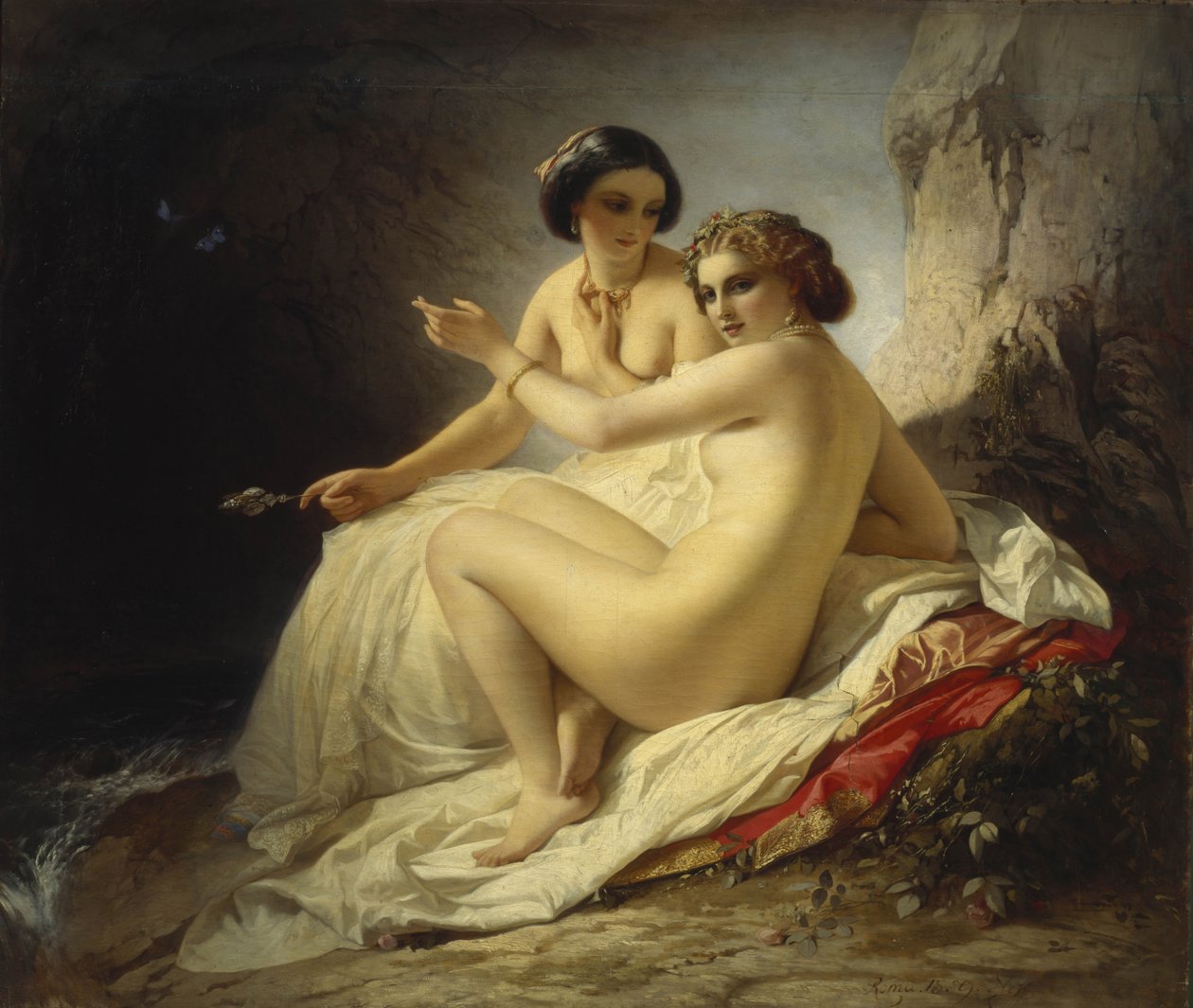To jenter i en grotte, 1859 av Timofei Andreyevich Neff