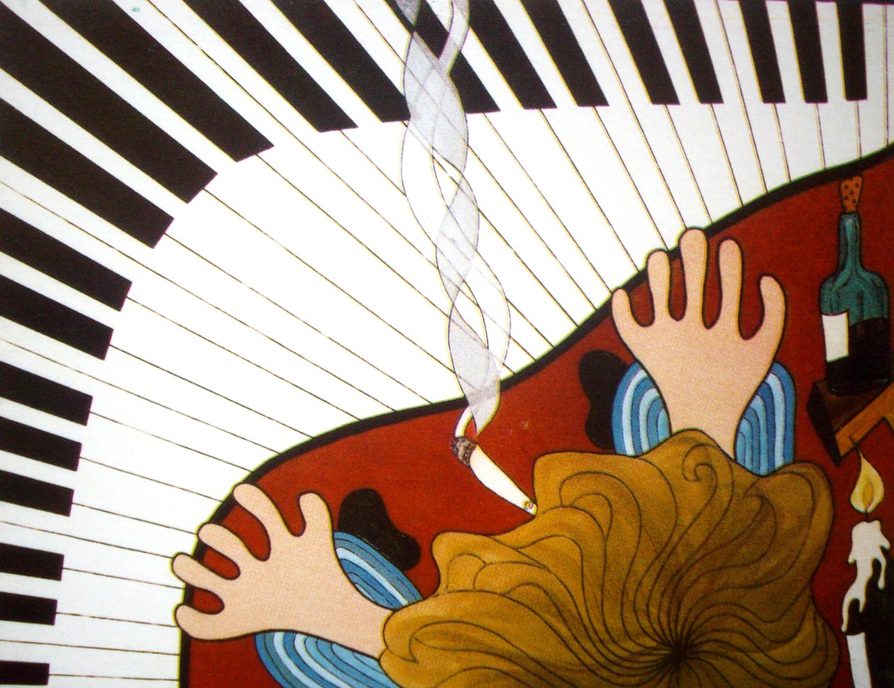 Piano mann, 2001, olje på lerret av Timothy Nathan Joel