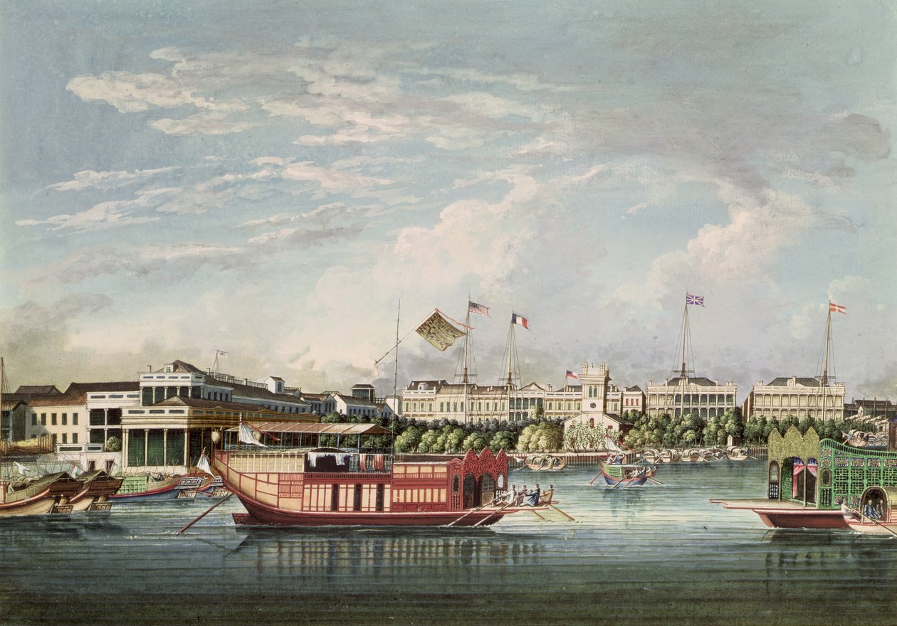 View of Canton, ca. 1860 (blekk og wc på papir) av Tinqua