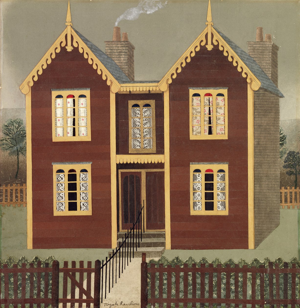 Tomannsboliger (collage) av Tirzah Ravilious