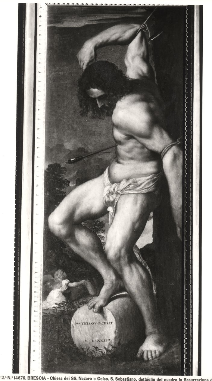 Averoldi Polyptych, panel som viser St. Sebastians martyrium, 1522 (detalj) av Tiziano Vecelli