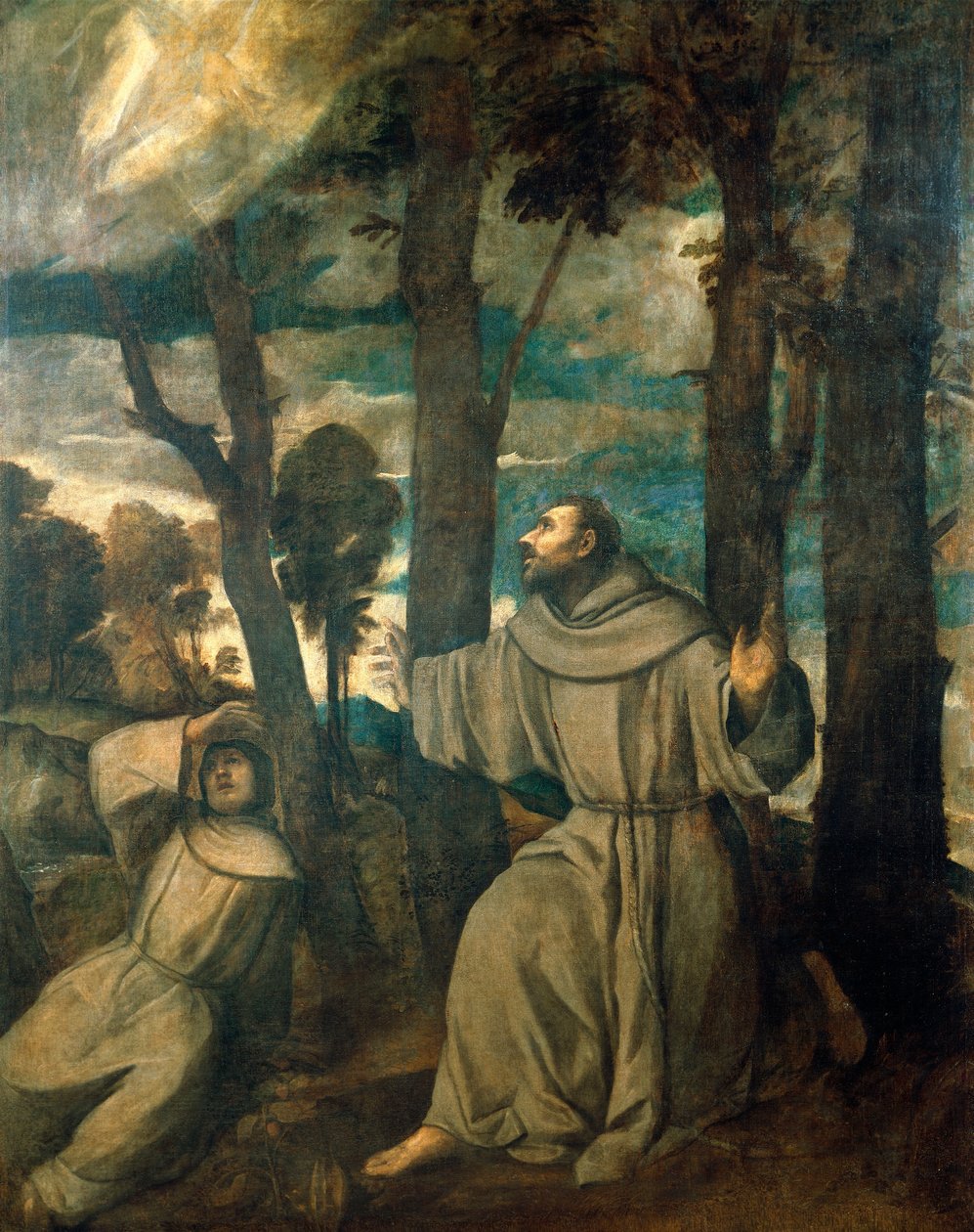 St Francis mottar stigmata av Titian (c.1488 1576)
