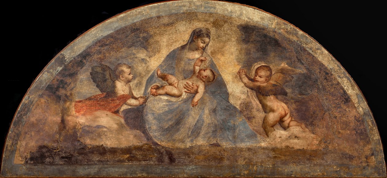 Madonna og barn med to engler, ca. 1519. av Titian