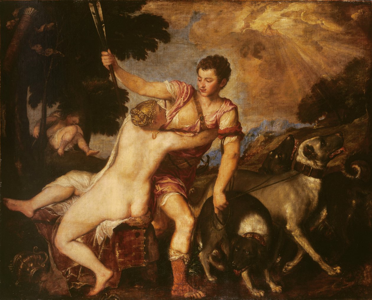 Venus og Adonis, 1555 av Tiziano Vecelli