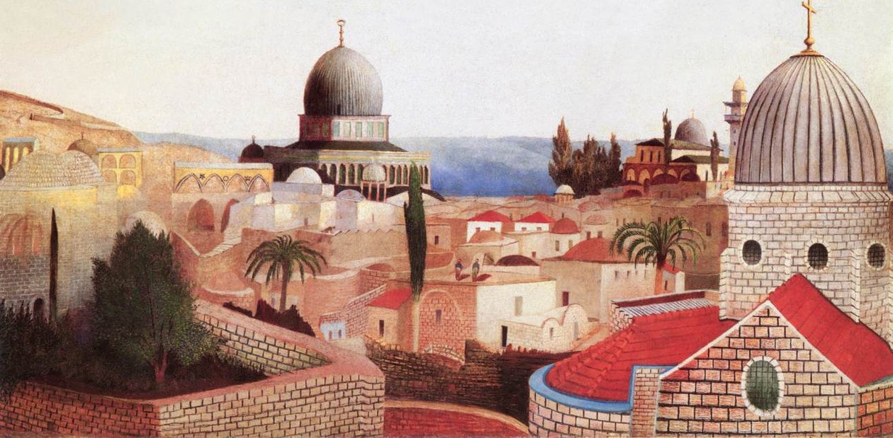 Utsikt over Dødehavet fra Temple Square i Jerusalem Utsikt over Temple Square med utsikt mot Dødehavet i Jerusalem av Tivadar Kosztka Csontvary