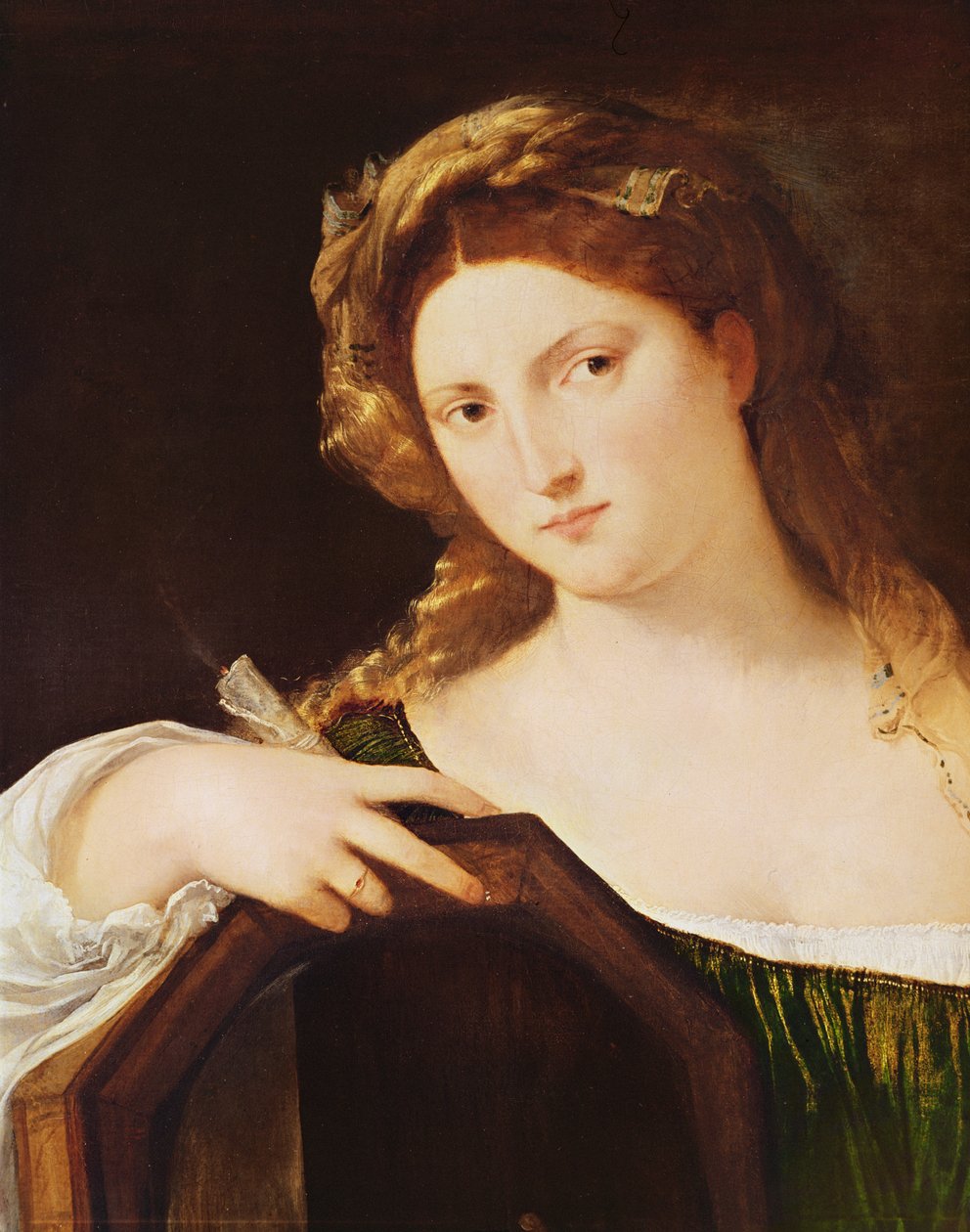 Detalj av Allegory of Vanity, eller Young Woman with a Mirror, ca. 1515 av Tiziano Vecelli