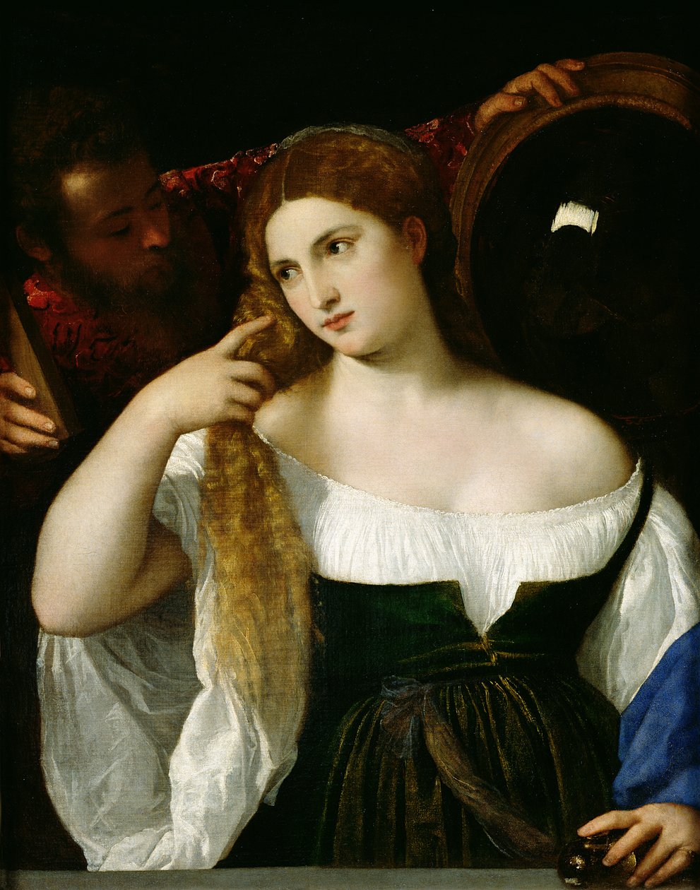 Portrett av en kvinne ved toalettet hennes, 1512-15 av Tiziano Vecelli