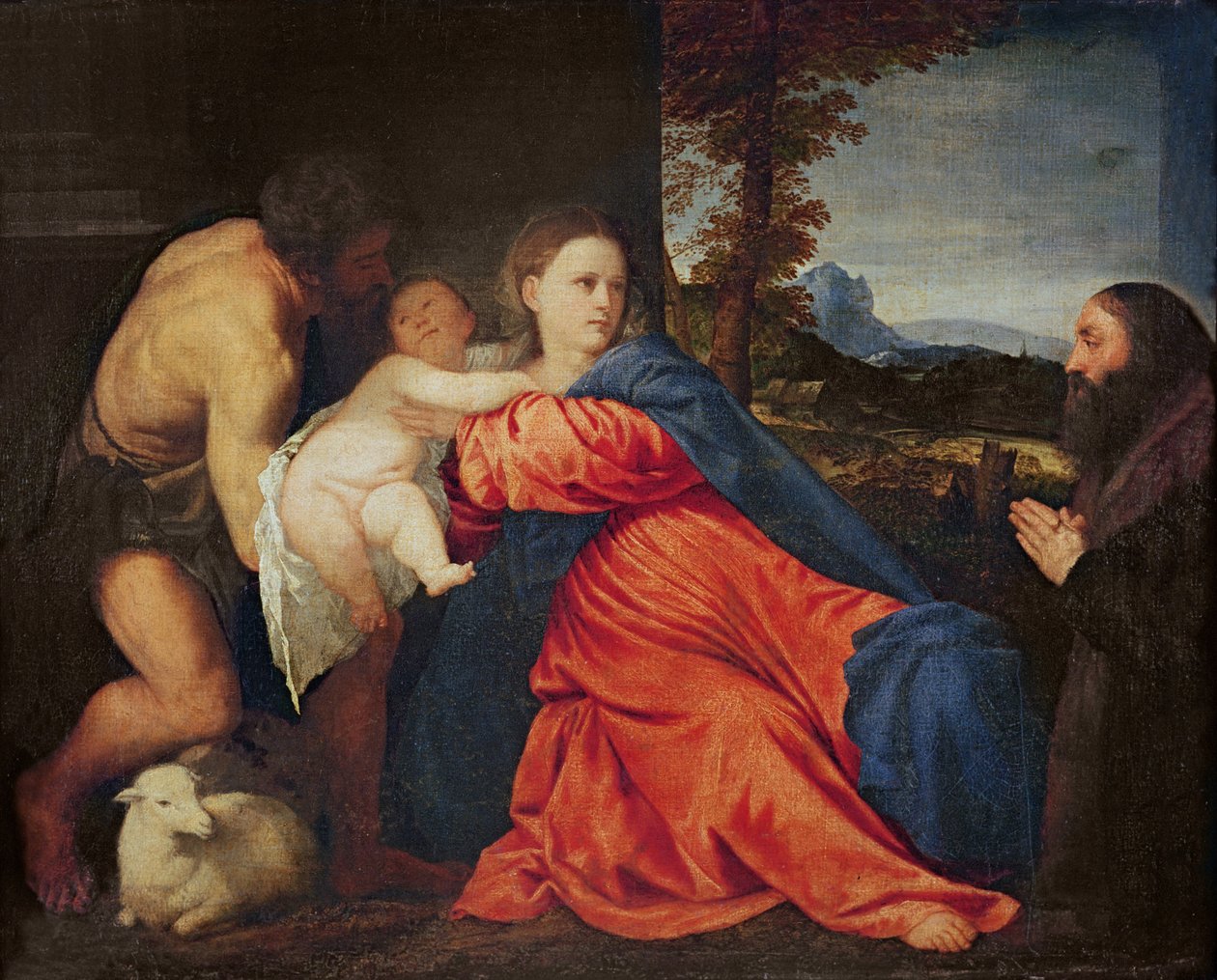 Jomfru og spedbarn med døperen Johannes og giver av Tiziano Vecelli