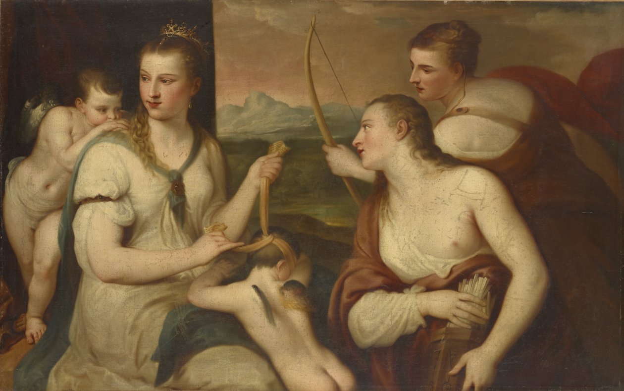 Amor med bind for øynene av Venus av Tiziano Vecelli