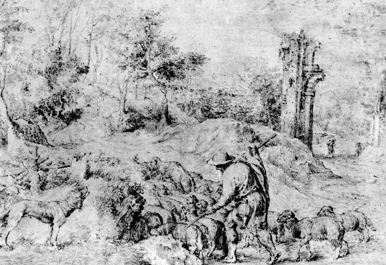 Landskap med hyrde og flokk, c1520, 1937 av Tiziano Vecelli