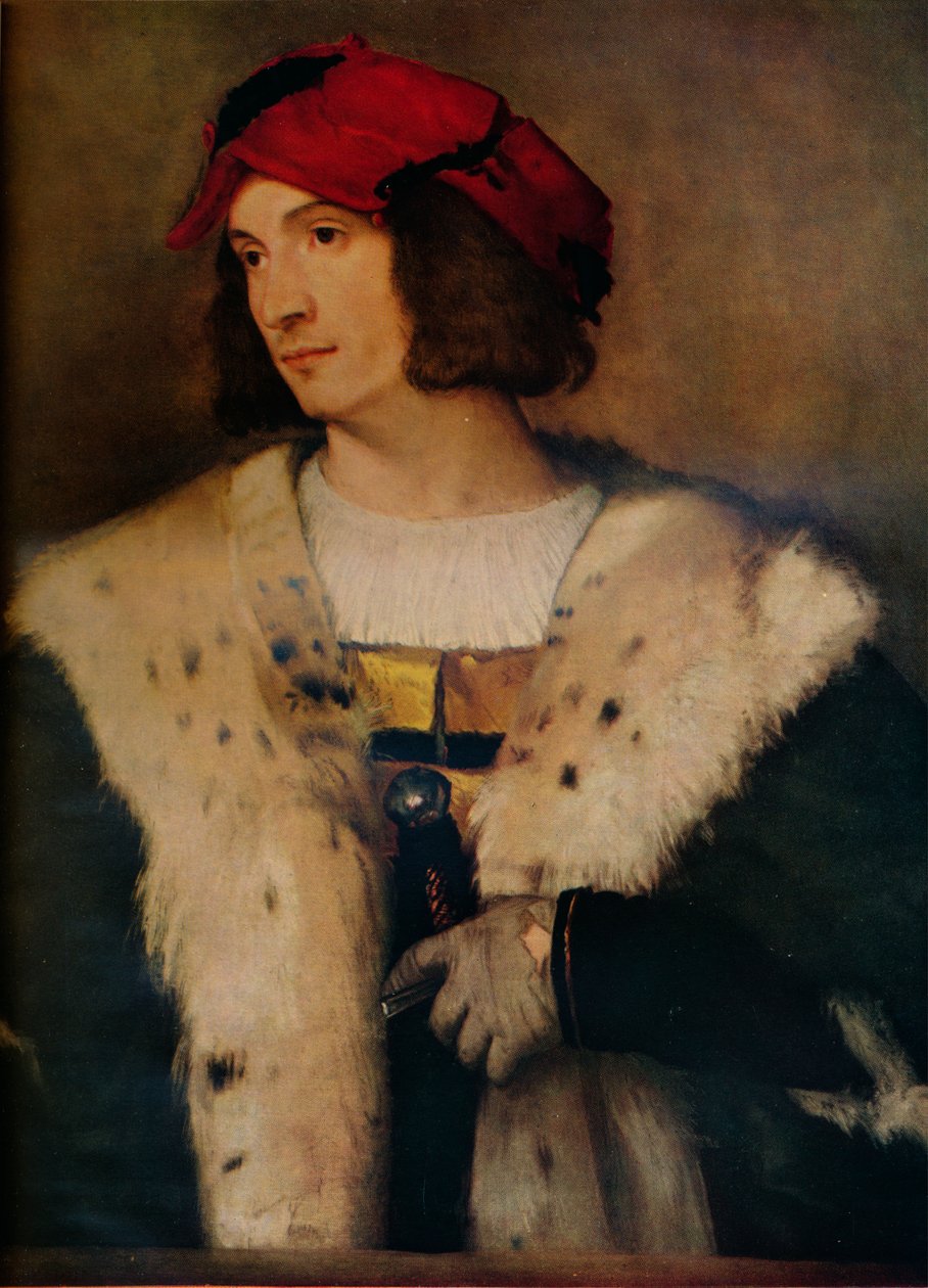 Mann med rød lue, c1510 av Tiziano Vecelli