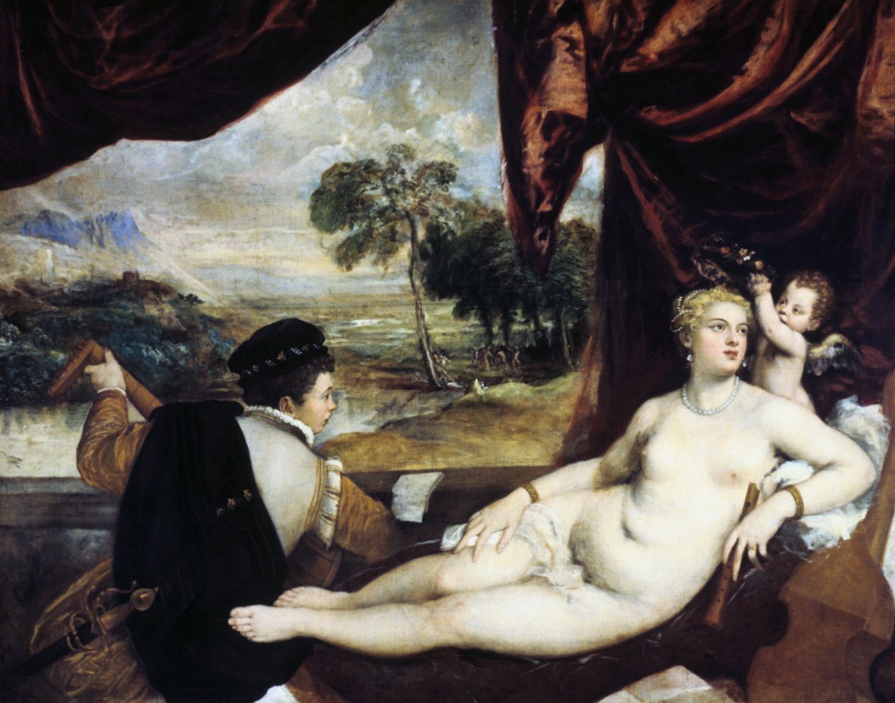 Venus og lutspilleren, c1565-1570 av Tiziano Vecelli