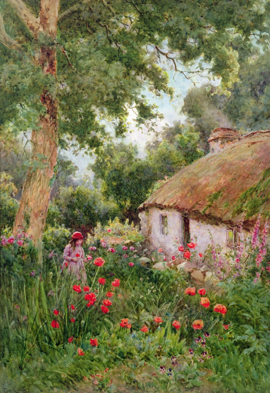 A Cottage Garden (wc på papir) av Tom Clough
