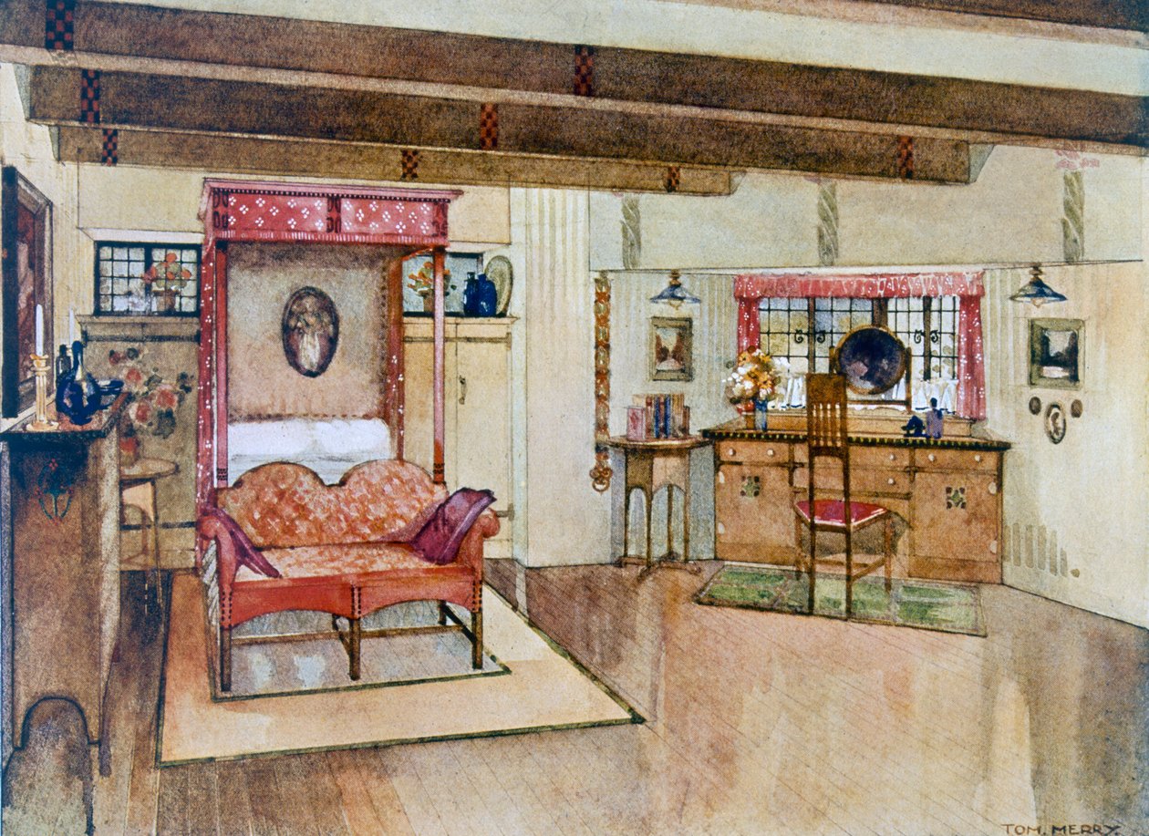 Et soverom i kunst- og håndverksstil av Tom Merry