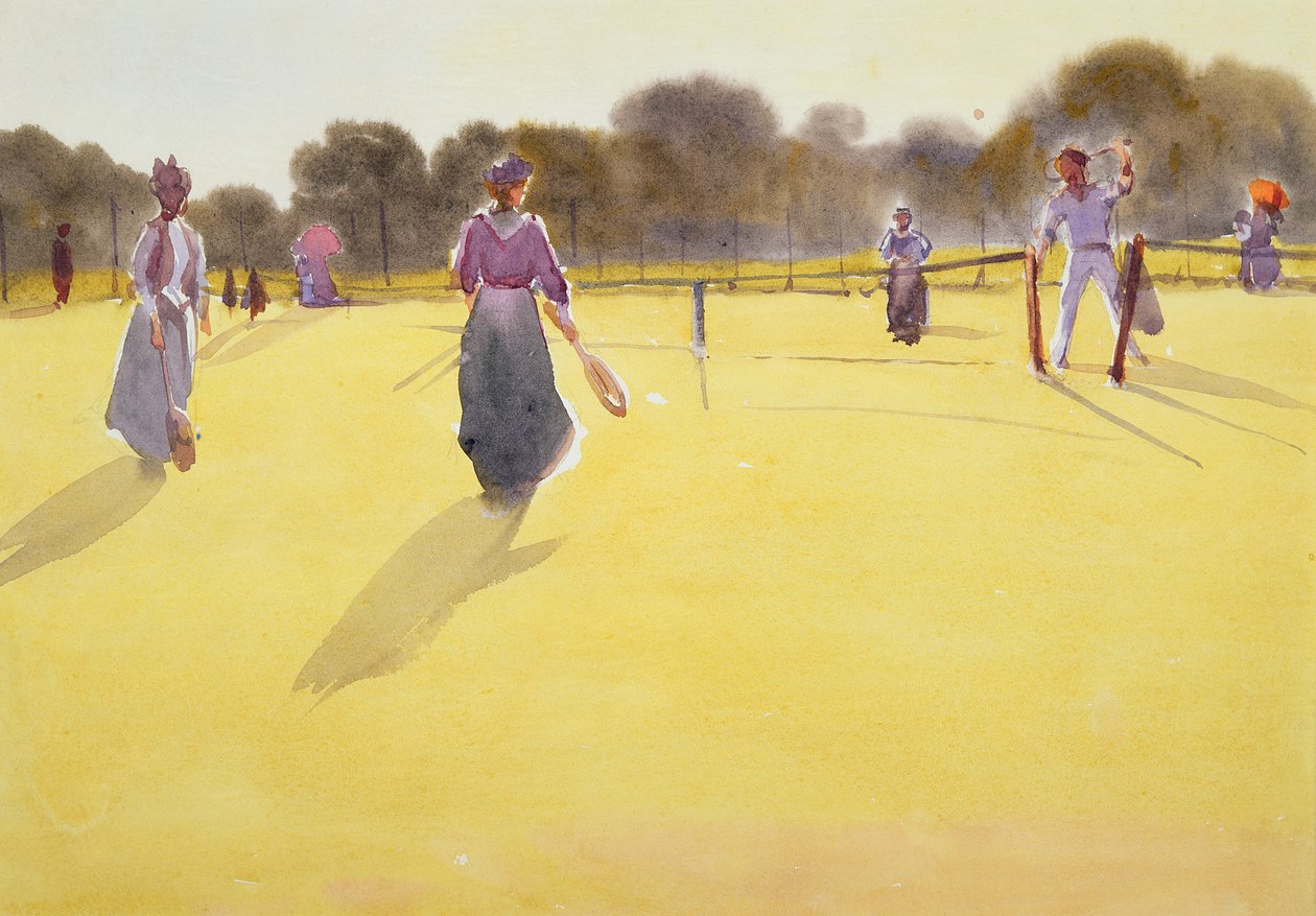 Edwardians at Tennis (akvarell på papir) av Tom Simpson