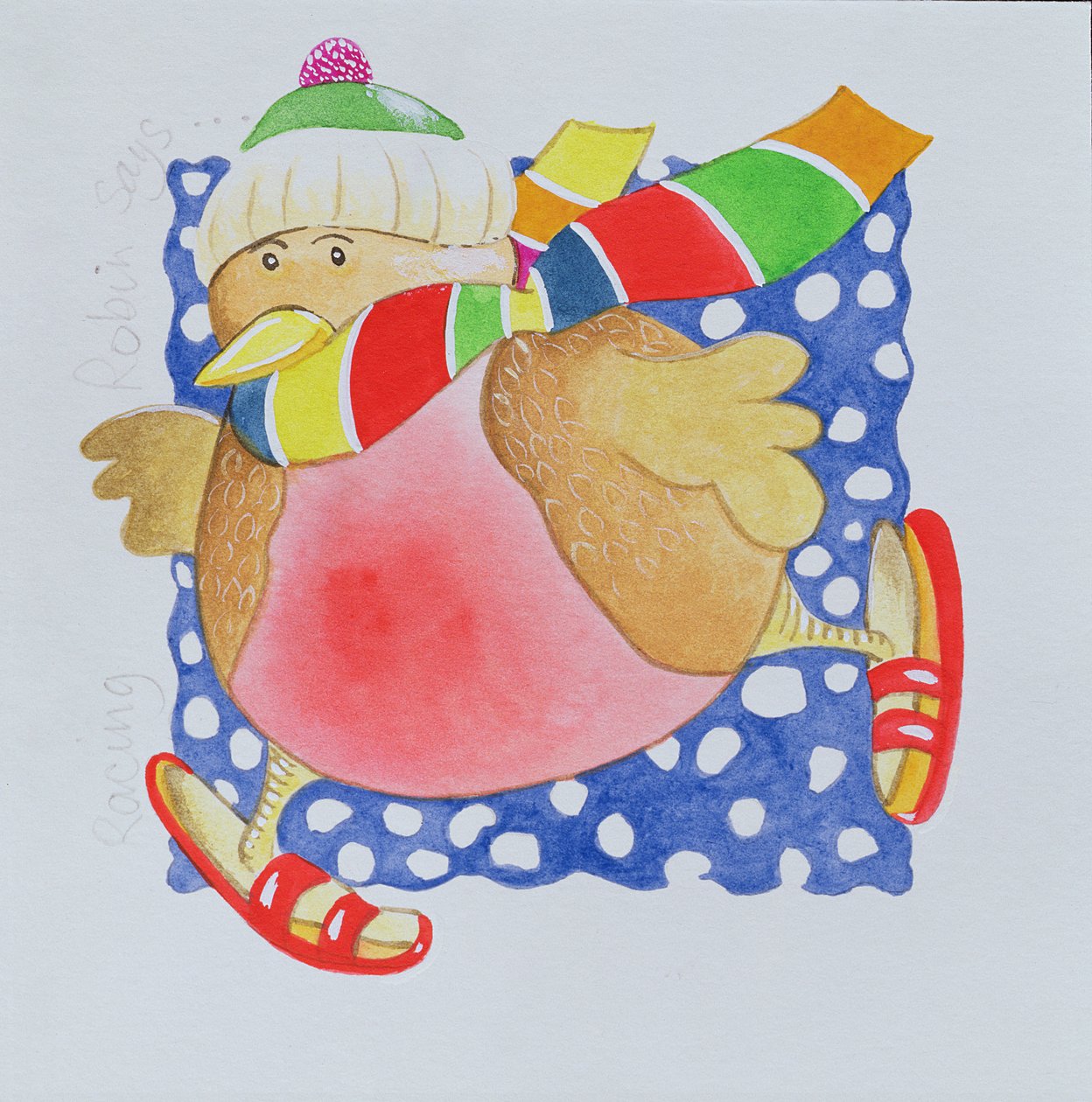 Snow Robin, 2005 (wc på papir) av Tony Todd