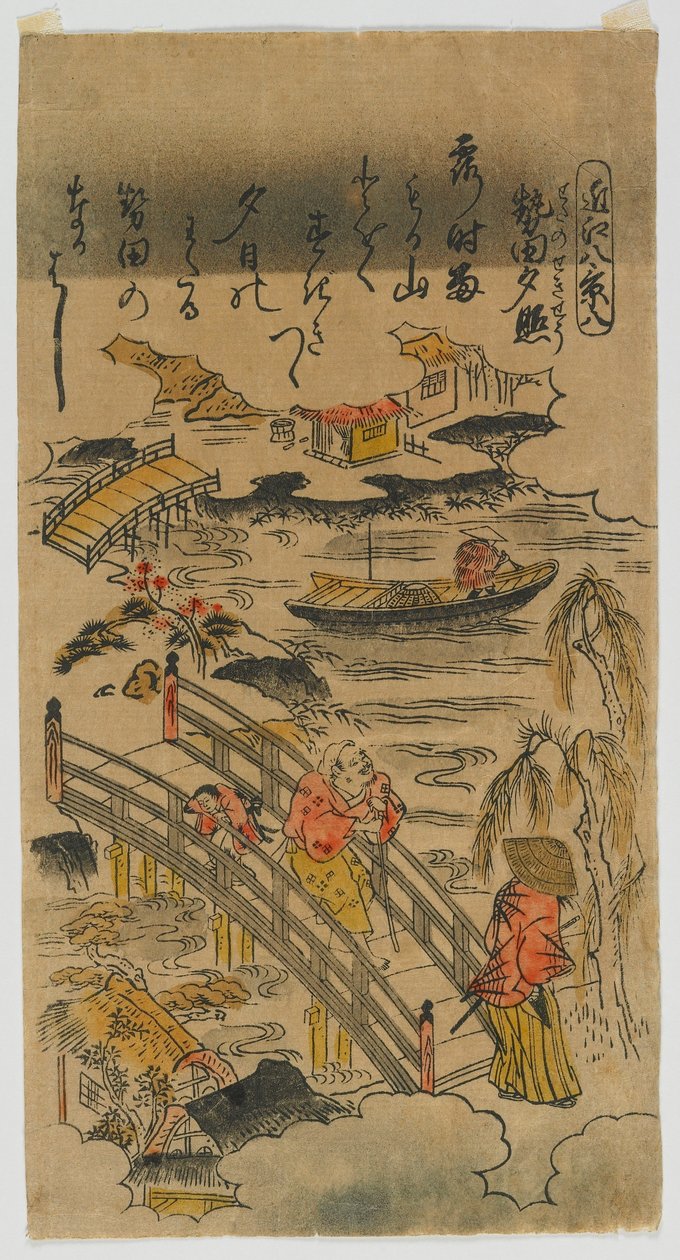 Eight Views of Omi (nr. 8) Edo-perioden, slutten av 1720-tallet eller begynnelsen av 1730-tallet (farget treblokktrykk) av Torii Kiyomasu II