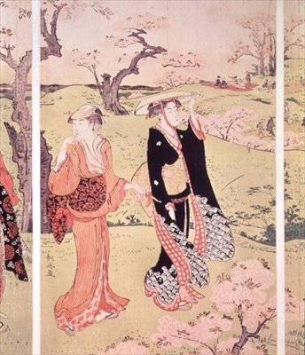 Cherry Blossoms at Asakayama nær Edo, ca. 1787-88 (farget treblokktrykk) av Torii Kiyonaga