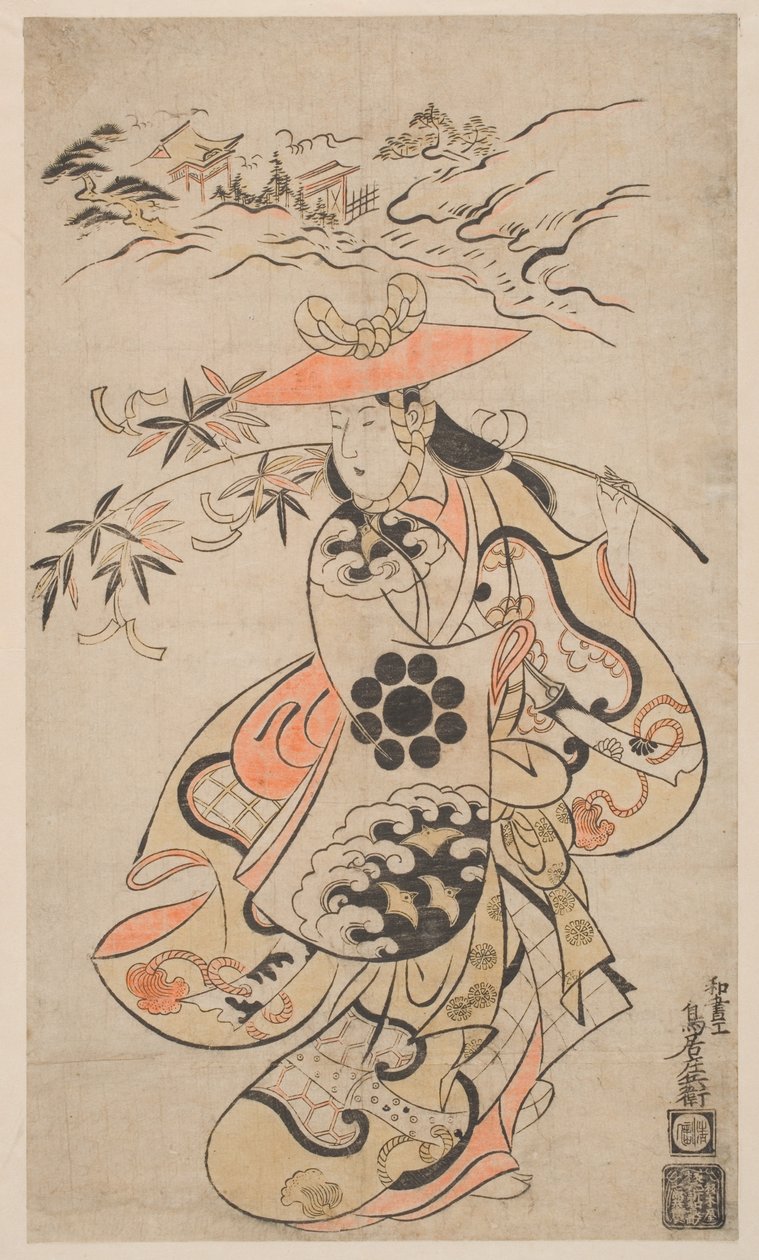 Sawamura Kodenji som Tsuyu-no-Mae, 1698 (håndfarget treblokktrykk) av Torii Kiyonobu I Torii Kiyonobu I