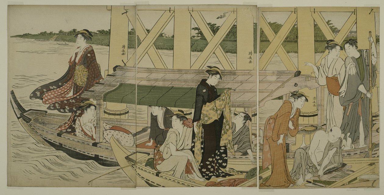 Lystbåter under Azuma Bridge, ca. 1784 av Torii Kiyonaga