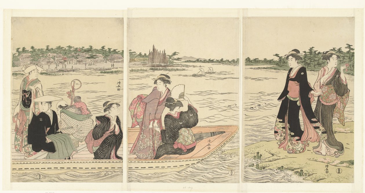 Ferge på Sumida elven av Torii Kiyonaga