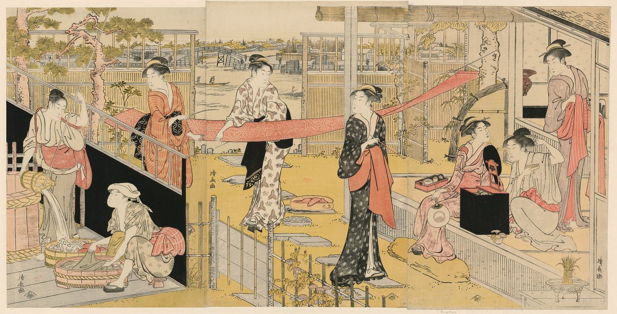 Kvinner som vasker klær av Torii Kiyonaga