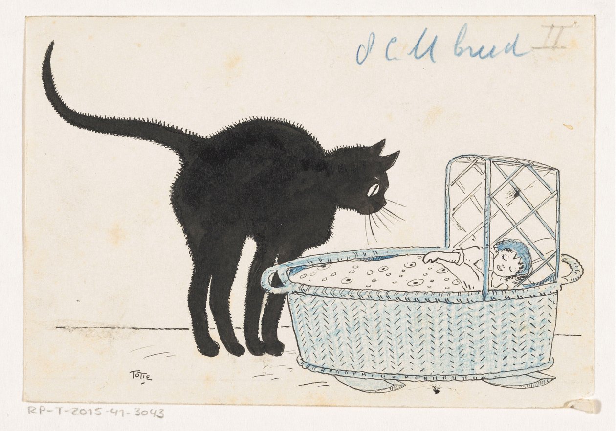 Katt ser i en dukkekurv av Totie (signed by artist)