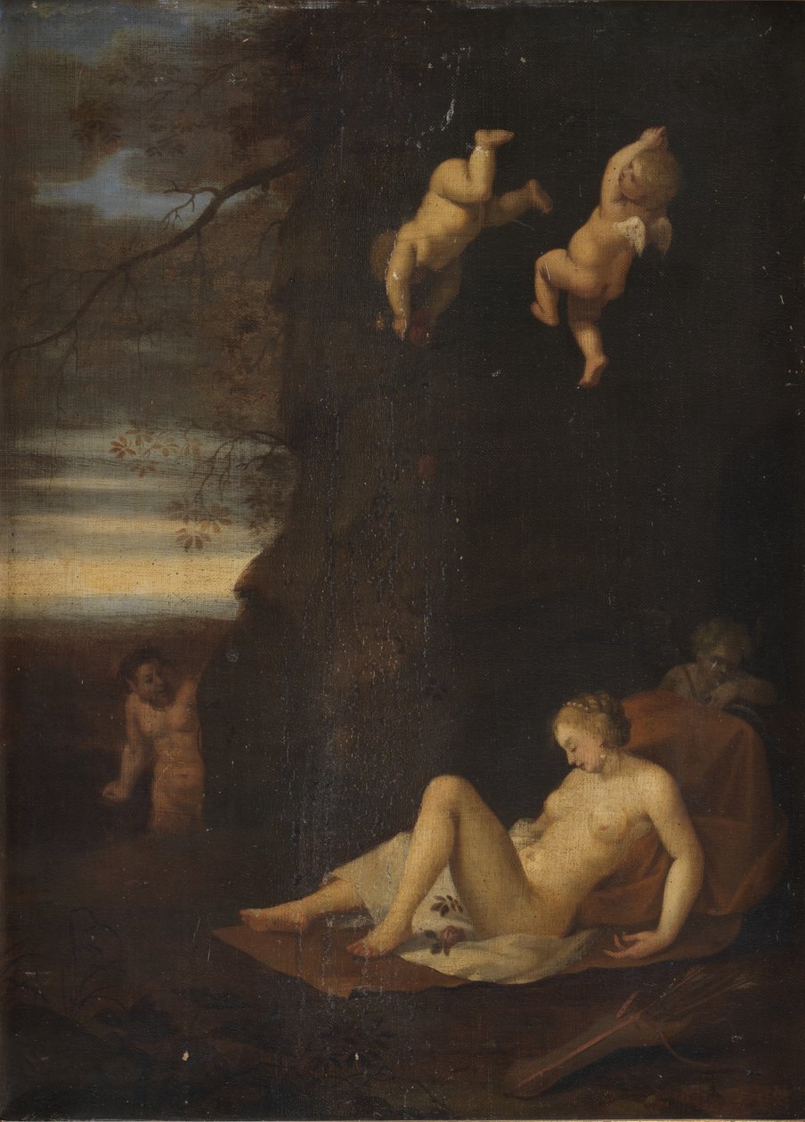 Satyr spionerer på sovende nymfe, Antiope av Toussaint Gelton