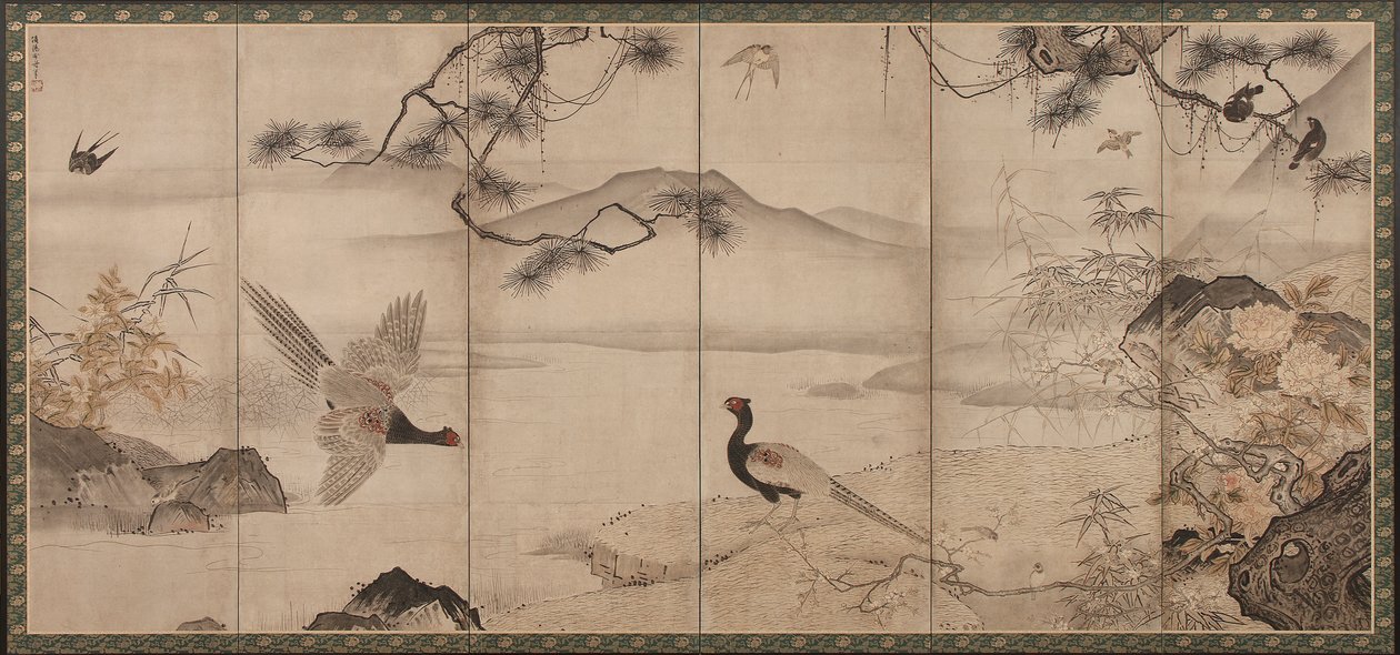 Birds and Flowers of the Four Seasons: Vår og sommer, Muromachi-perioden, slutten av 1400- og begynnelsen av 1500-tallet (blekk og farge på papir) av Toyo Sesshu