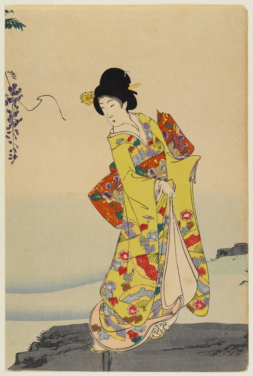 Courtesan, 1897 (farget treblokktrykk) (par til 499351) av Toyohara Chikanobu
