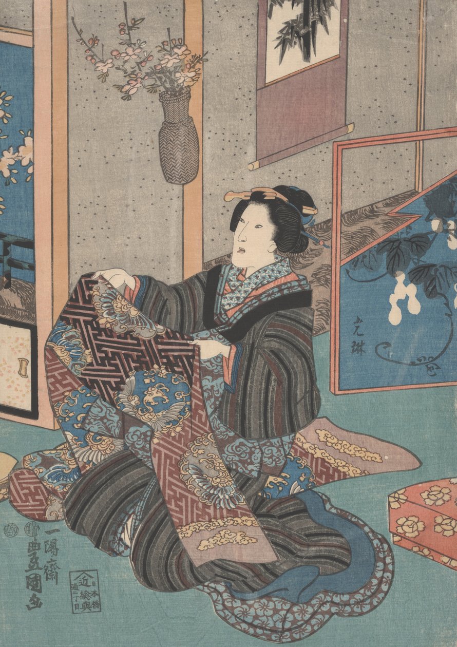 Lady Holder en Obi av Utagawa Toyokuni