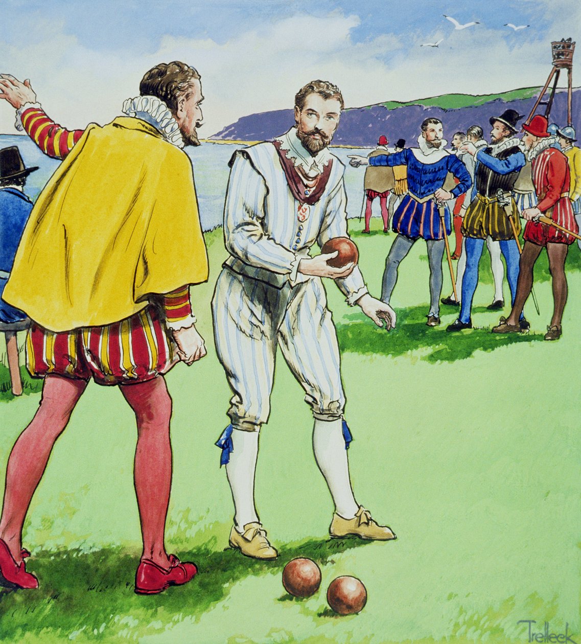 Sir Francis Drake (15403-96) spiller bowls, fra 