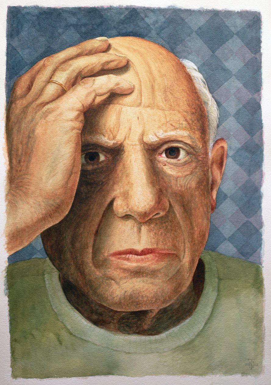 Picasso (1881-1973) (wc + kroppsfarge på buepapir) av Trevor Neal