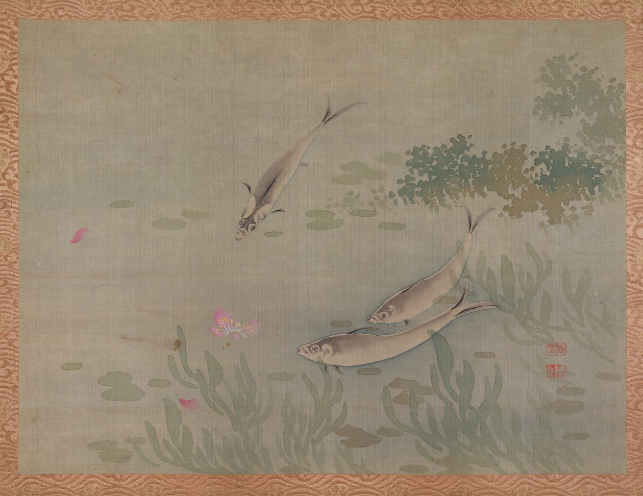 Fisk, 1851 (akvarell på silke) av Tsubaki Chinzan
