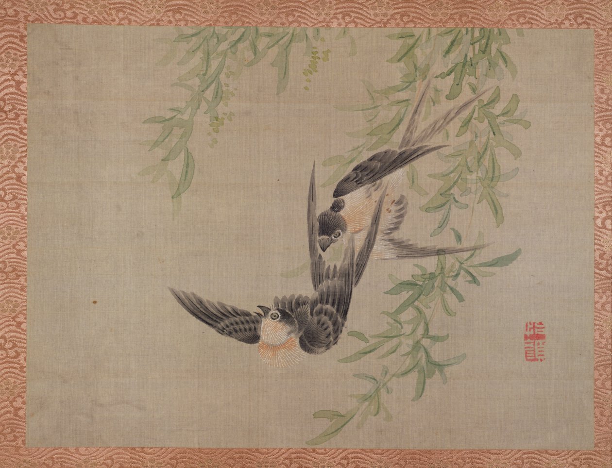 Svaler på flukt, 1851 (akvarell på silke) av Tsubaki Chinzan
