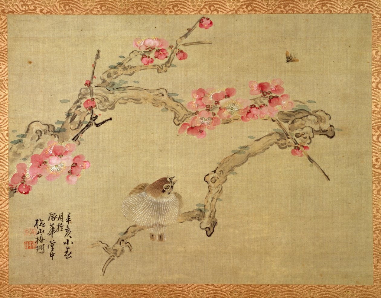 Treblomst og fugl, 1851 (akvarell på silke) av Tsubaki Chinzan