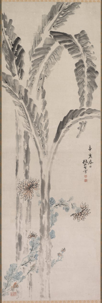Bananplante og krysantemum, 1800-tallet. av Tsubaki Chinzan