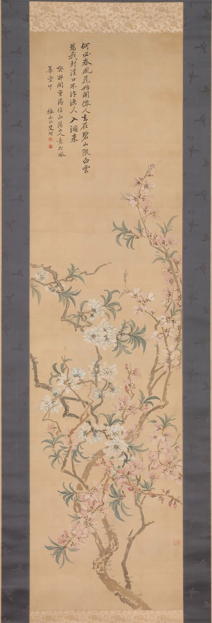 Røde og hvite ferskenblomster, 1843. av Tsubaki Chinzan