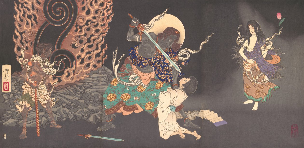 Fudo Myoo Threatening a Novice, 1885. av Tsukioka Yoshitoshi