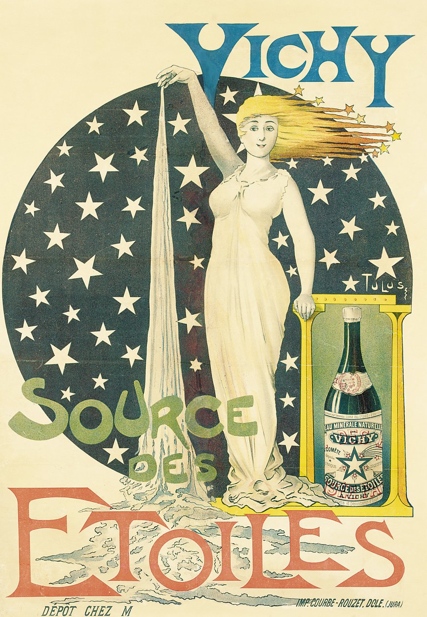 Vichy, kilde til stjernene, ca. 1900 (farge litho) av Tulus Tulus