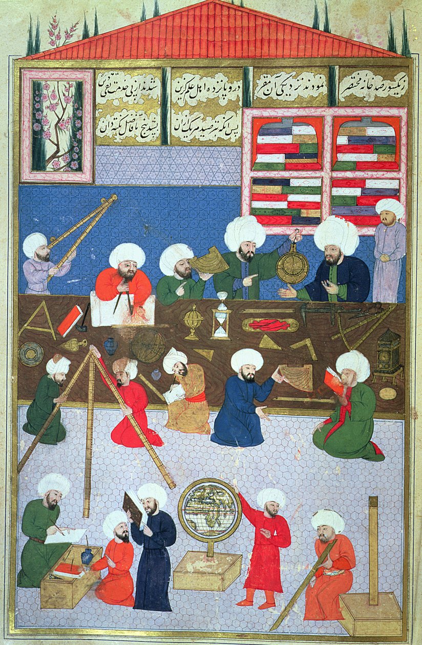 FY 1404 Takyuddin og andre astronomer ved Galata-observatoriet grunnlagt i 1557 av Sultan Suleyman, fra Sehinsah-navnet til Murad III, ca. 1581 av Turkish School