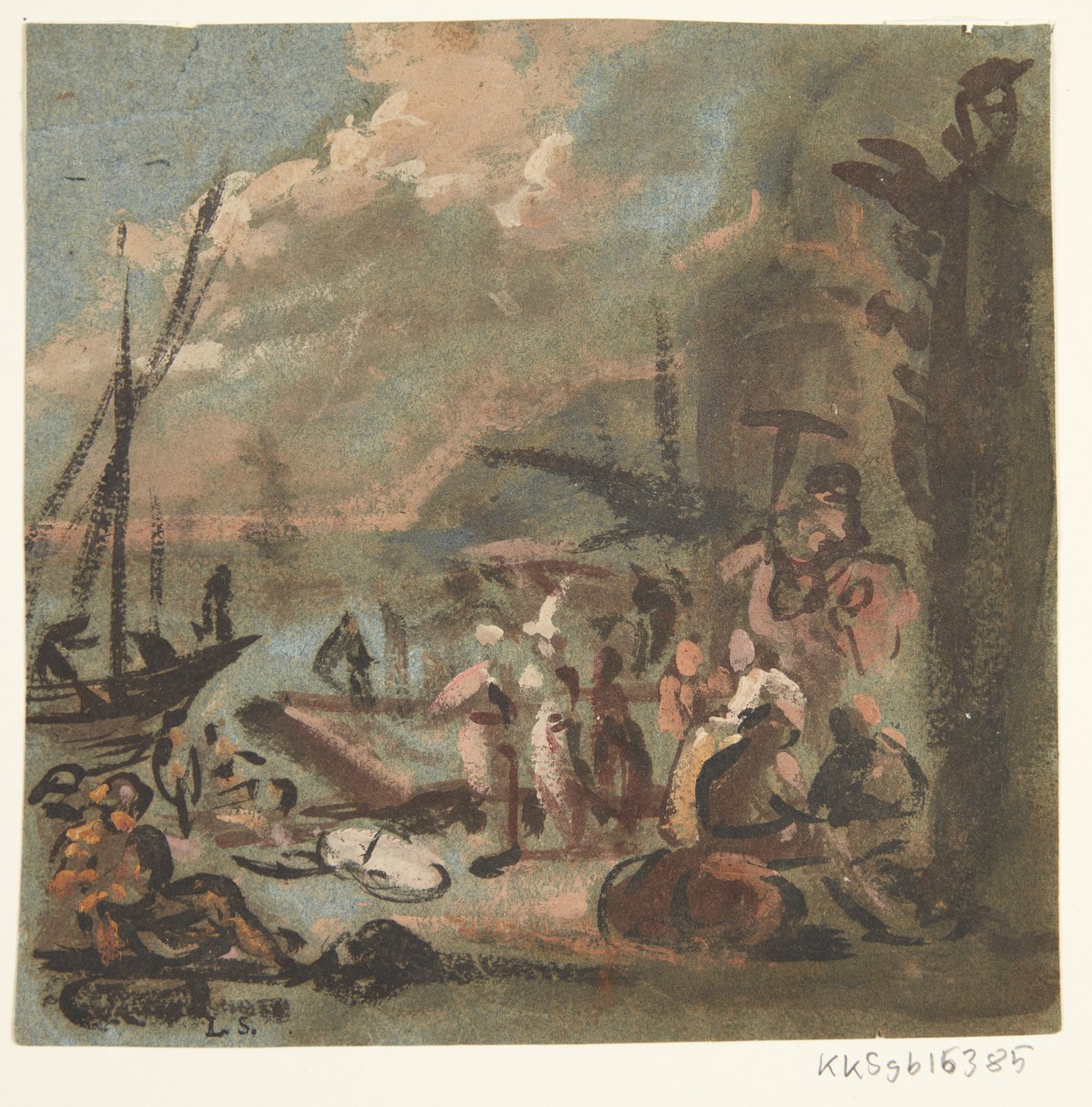 Figurscene ved kysten av Ubekendt