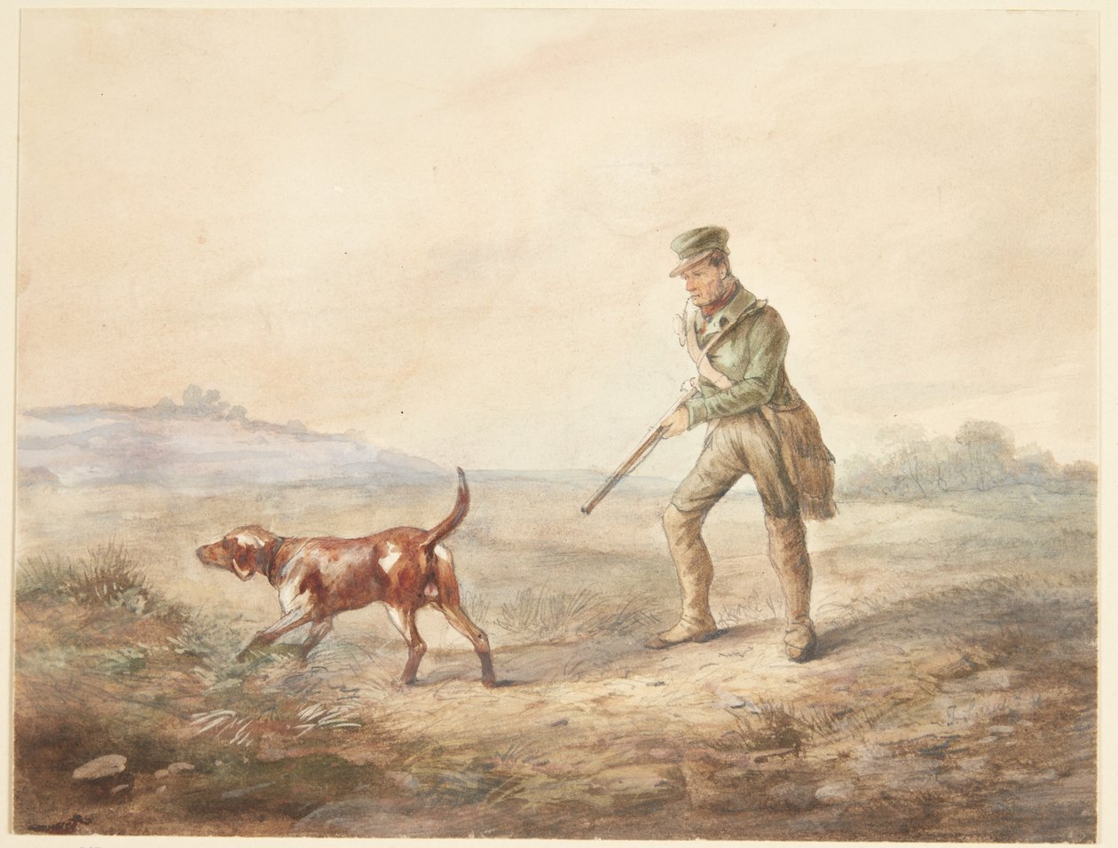 Landskap med en jeger og hunden hans av Ubekendt