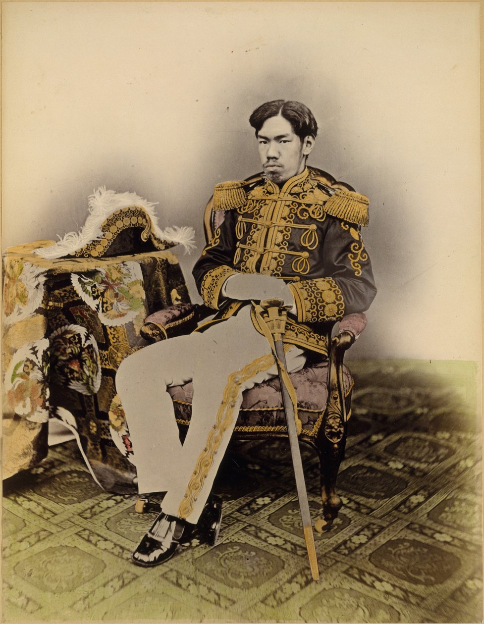 Mutsuhito, Meiji-keiseren, 1872 (albumin-sølvtrykk fra glassnegativ med påført farge) av Uchida Kuichi