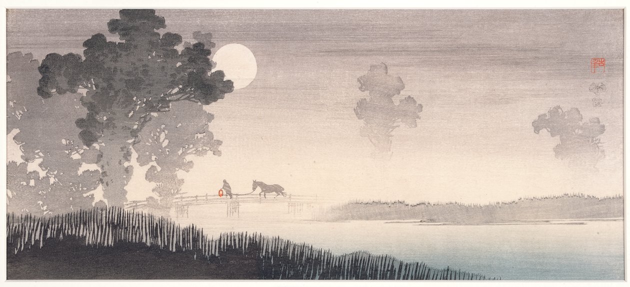 Tåket måneskinnslandskap, 1895-1910 (treblokk) av Uehara Konen